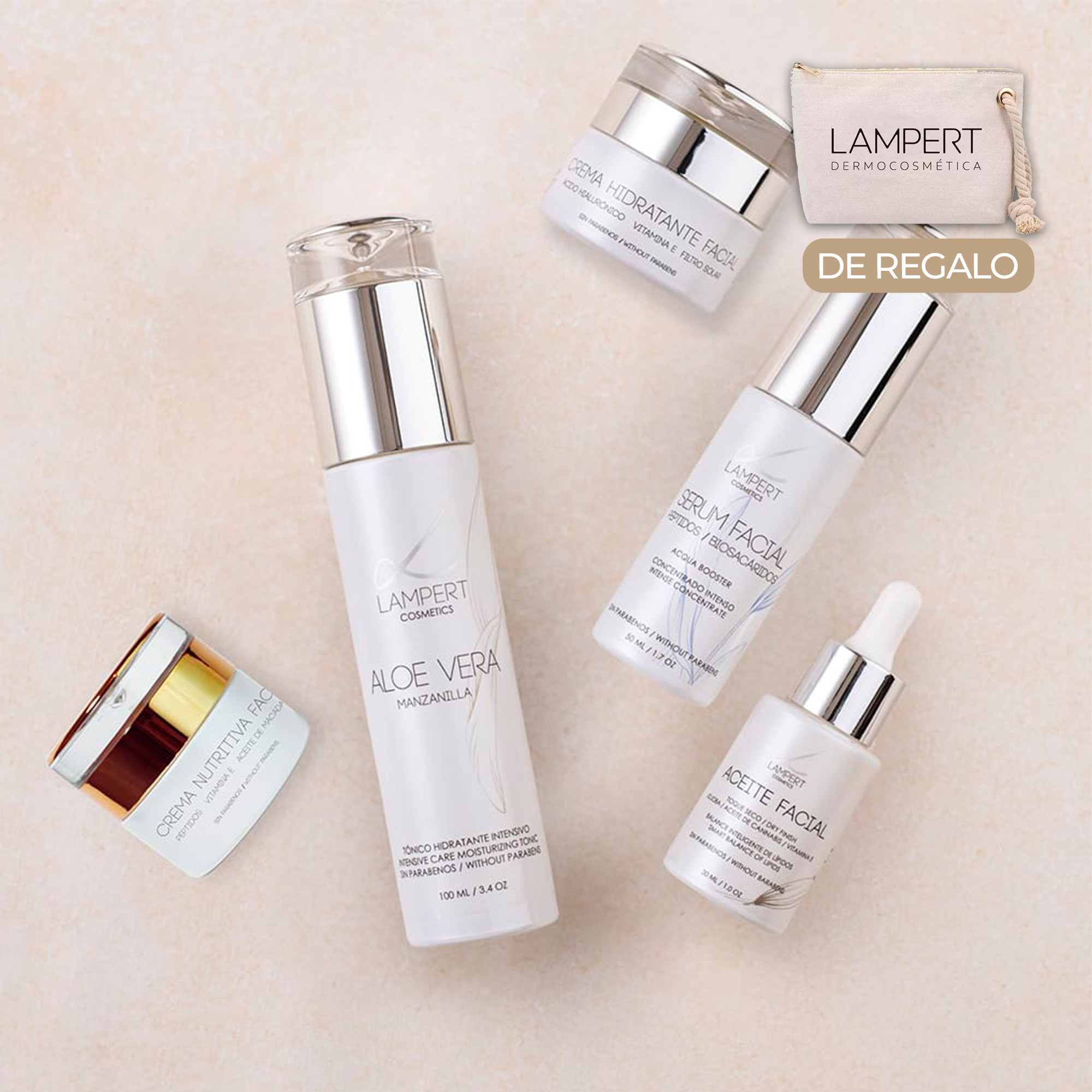 Skincare Platinum Pack + Estuche de Regalo: Tónico, Sérum, Aceite Facial, Crema Hidratante y Crema Nutritiva
