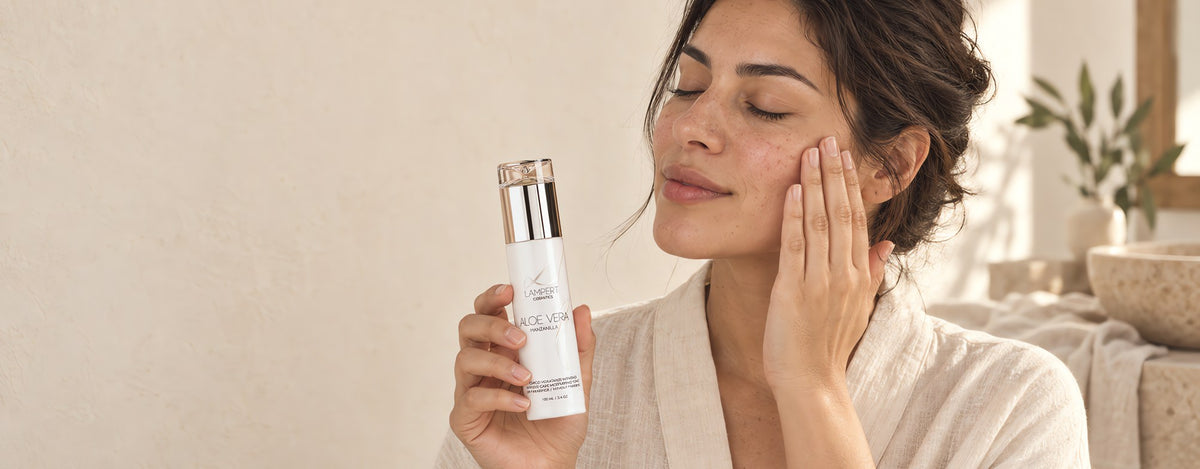 Mujer usando el Tónico de Aloe Vera Lampert