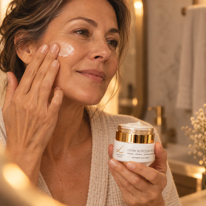 Mujer aplicándose la Crema Nutritiva Lampert